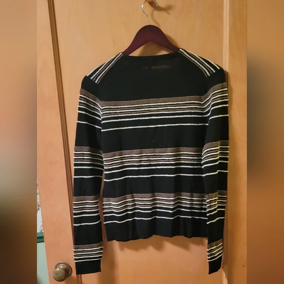 Theory Otto Striped Cardigan, Black, Brown and Cream Size L - Picture 2 of 3